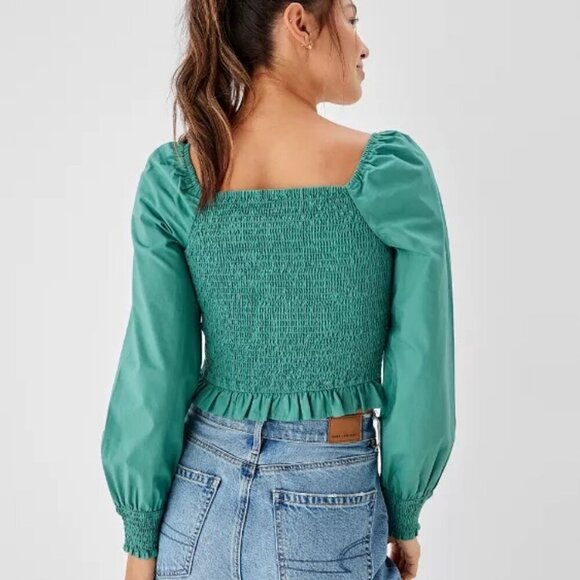 AE Square Neck Smocked Ruffle Blouse Medium - Picture 2 of 9